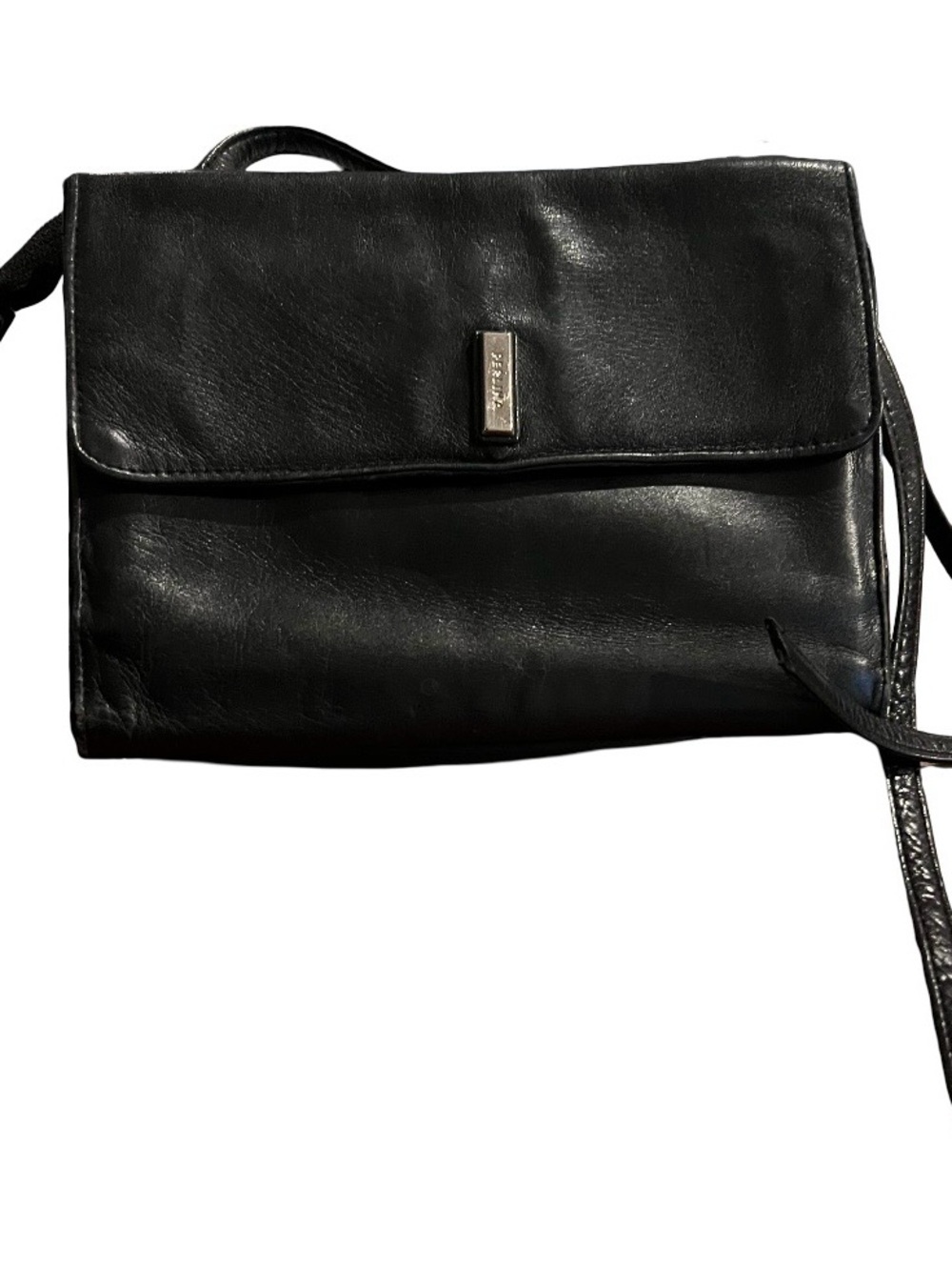 Vintage Black Leather Perlina New York Crossbody Wallet on a String!